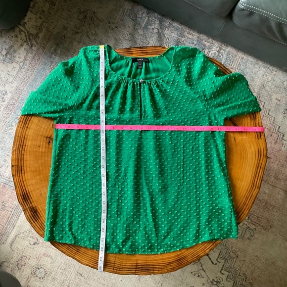 J.Crew Factory Green Sheer Chiffon Swiss DotBlouse Top 3/4 sleeve - Picture 6 of 8